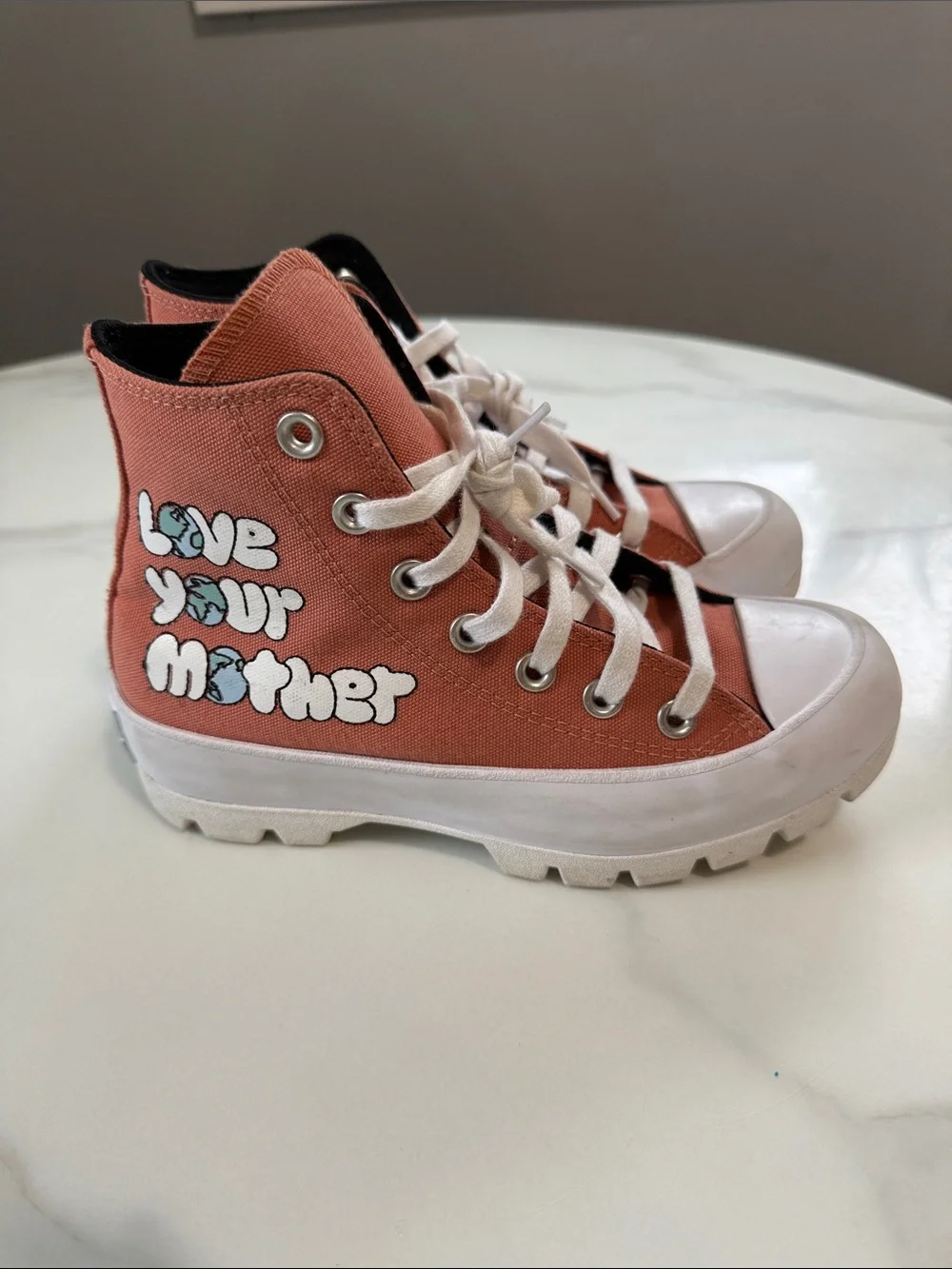Converse High Top Sneakers - Coral and White